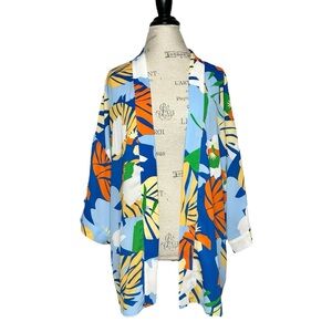 Eclair | Women | Tropical Floral Beach Open Front Coverup Kimono Top | Large